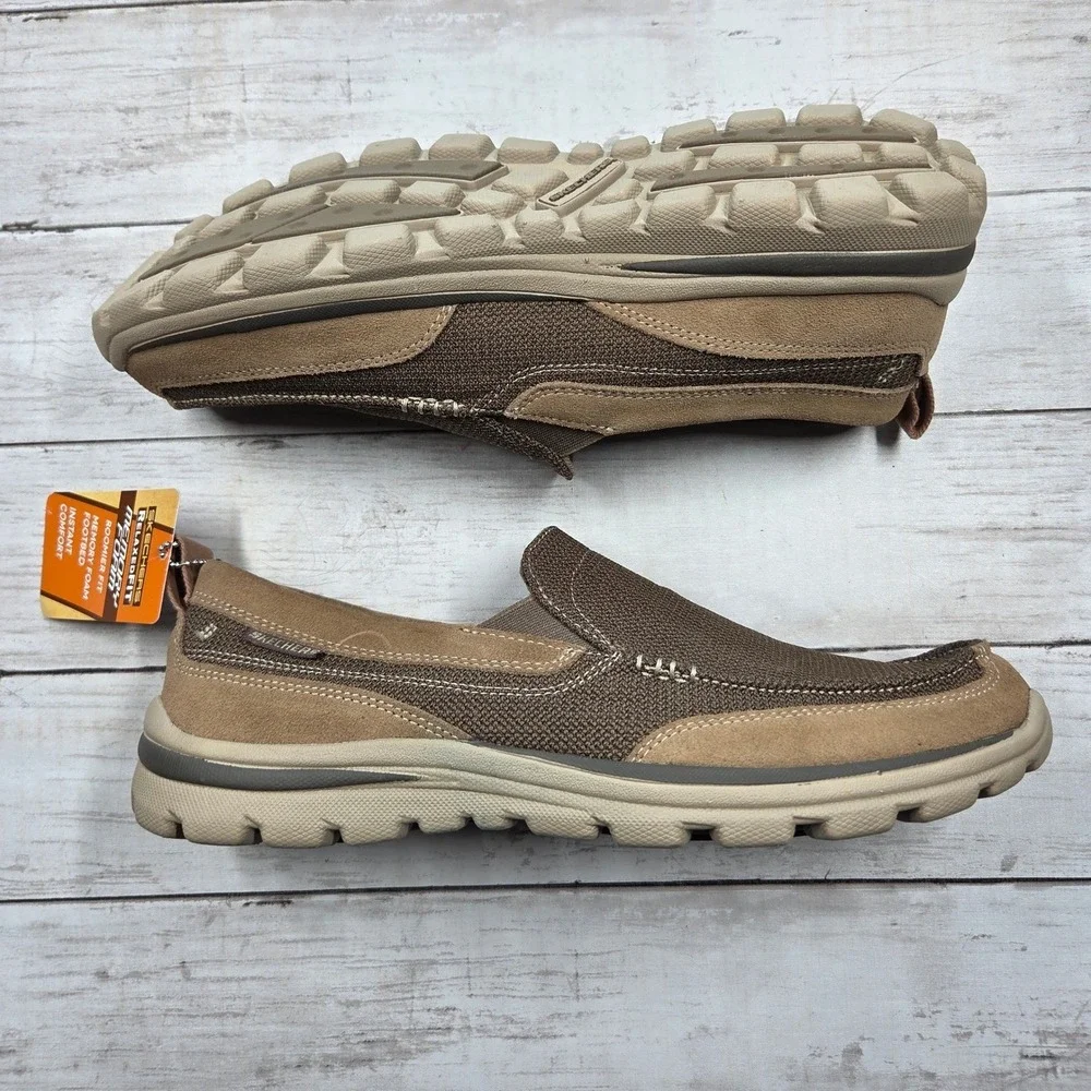 Skechers Superior Milford‎ Slip On Mens 11.5 Light Brown Leather Textile Loafer